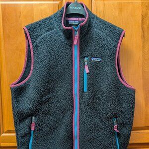 Patagonia Men’s Retro Pile Fleece Vest Pitch Blue Size Large (Grey/Blue/Pink)
